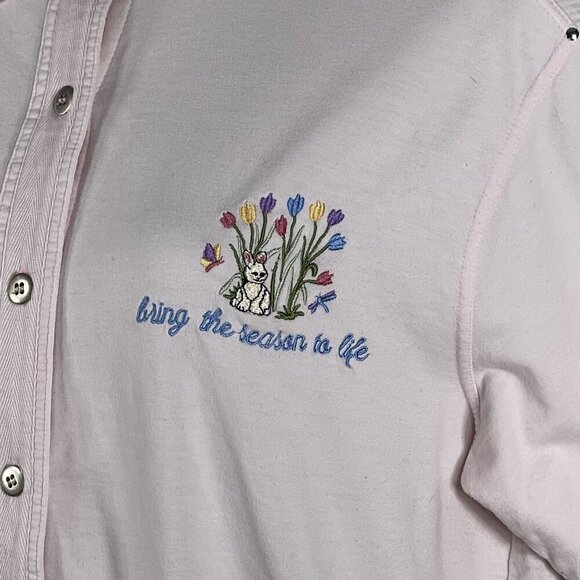 VTG Cotton P.S.I. 2XL Button-Up T-Shirt Embroidered Spring Flowers Easter Bunny - Picture 9 of 16